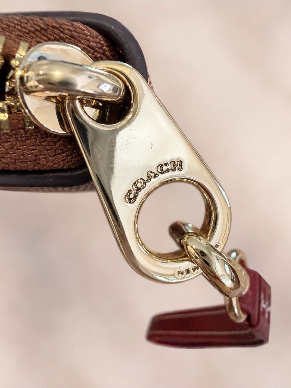 Coach Brown Signature Snoopy & Woodstock Zip Wristlet with Maroon Strap - Picture 3 of 6